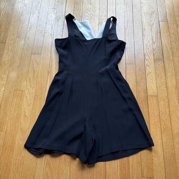 Vintage Cache Size 10 Black Button Front Sleeveless Romper w/ Gold Chain Accents - Picture 11 of 13